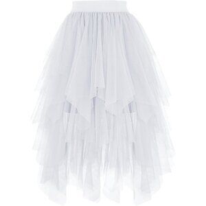 Tulle White for Women High Waist Elastic Midi Skirt Mesh Tutu Skirt